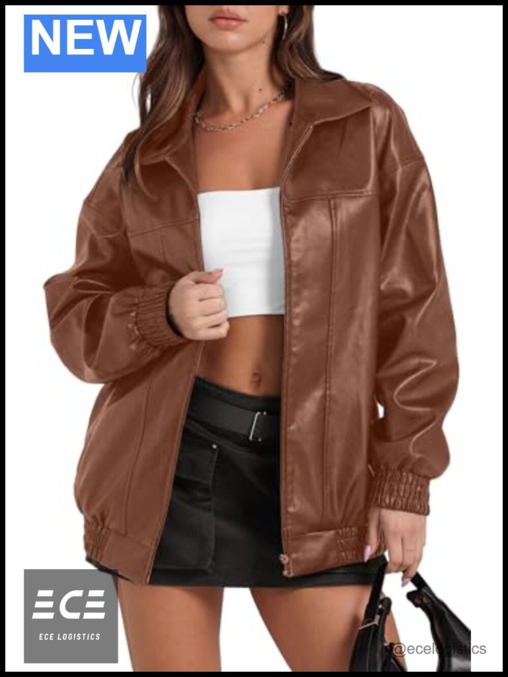 Faux Leather Jacket Women Oversized Motorcycle Bomber Coat